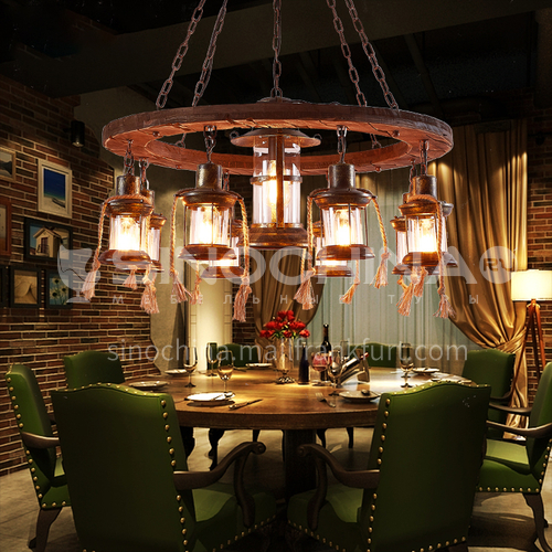 American country wooden art hemp rope decorative lamp retro industrial style cafe western restaurant living room theme bar chandelier WYN-9133-D9